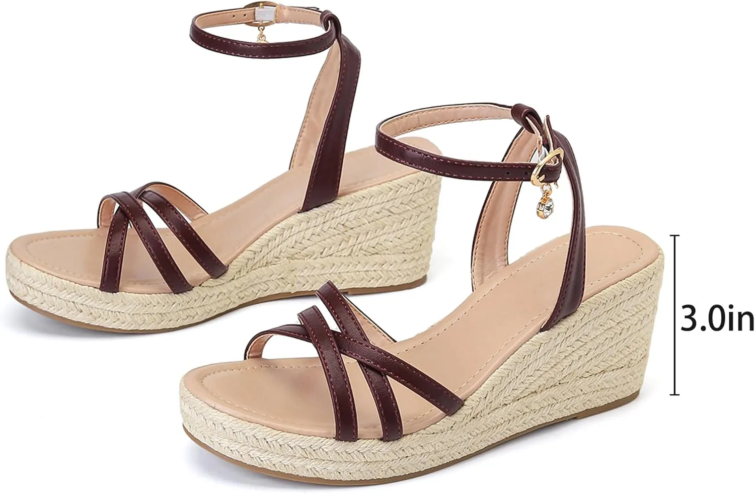 Dressy Open Toe Sandals Platform Wedge Sandals with Cushioned Insole and Ankle Strap Buckle,Strappy Espadrille Wedge Sandals for Women Comfortable Summer