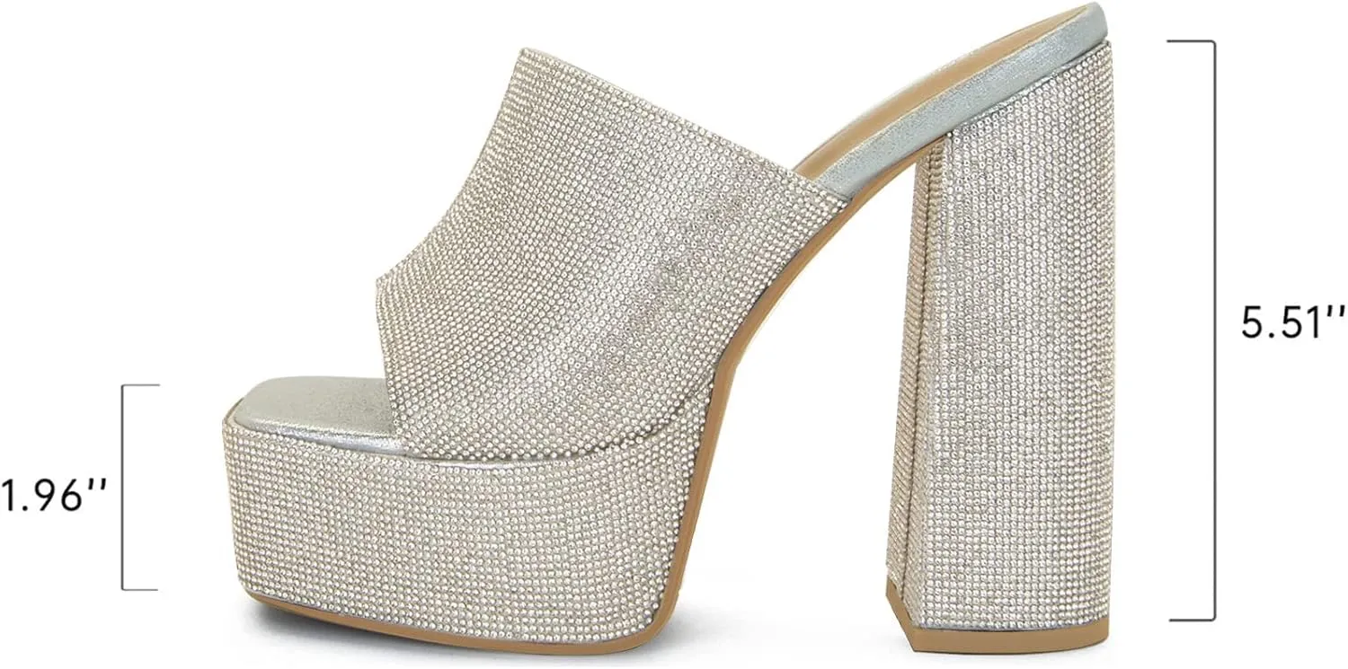 Dsevht Chunky Platform Sandals for Women,Slip On Square Toe Platform Mules with High Heel