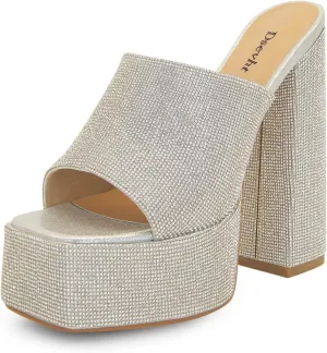 Dsevht Chunky Platform Sandals for Women,Slip On Square Toe Platform Mules with High Heel