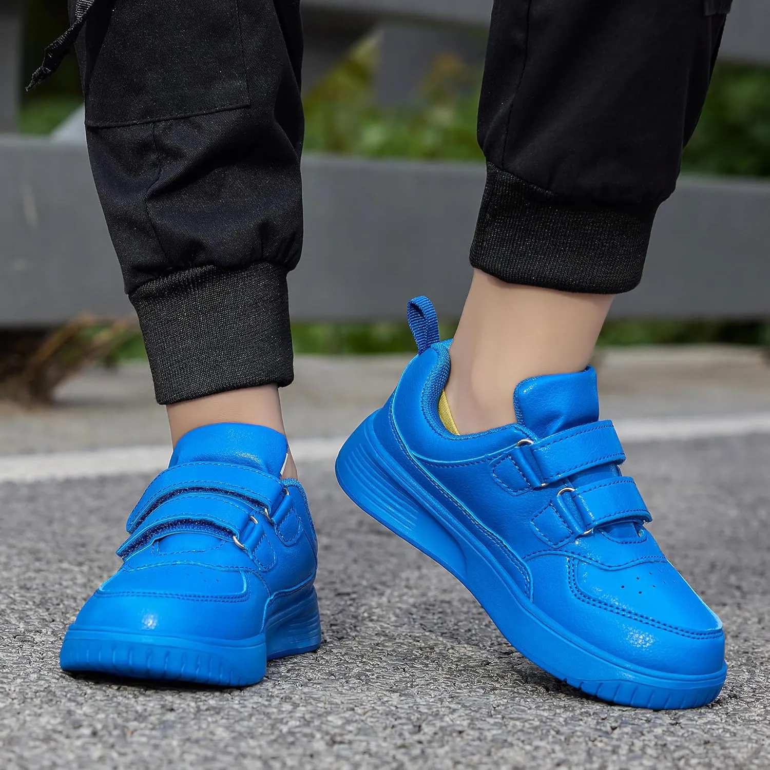 DSWED Unisex-Child Leather Lightweight Breathable Knit Athletic Running Sneakers for Kids Shoes for Boys Girls