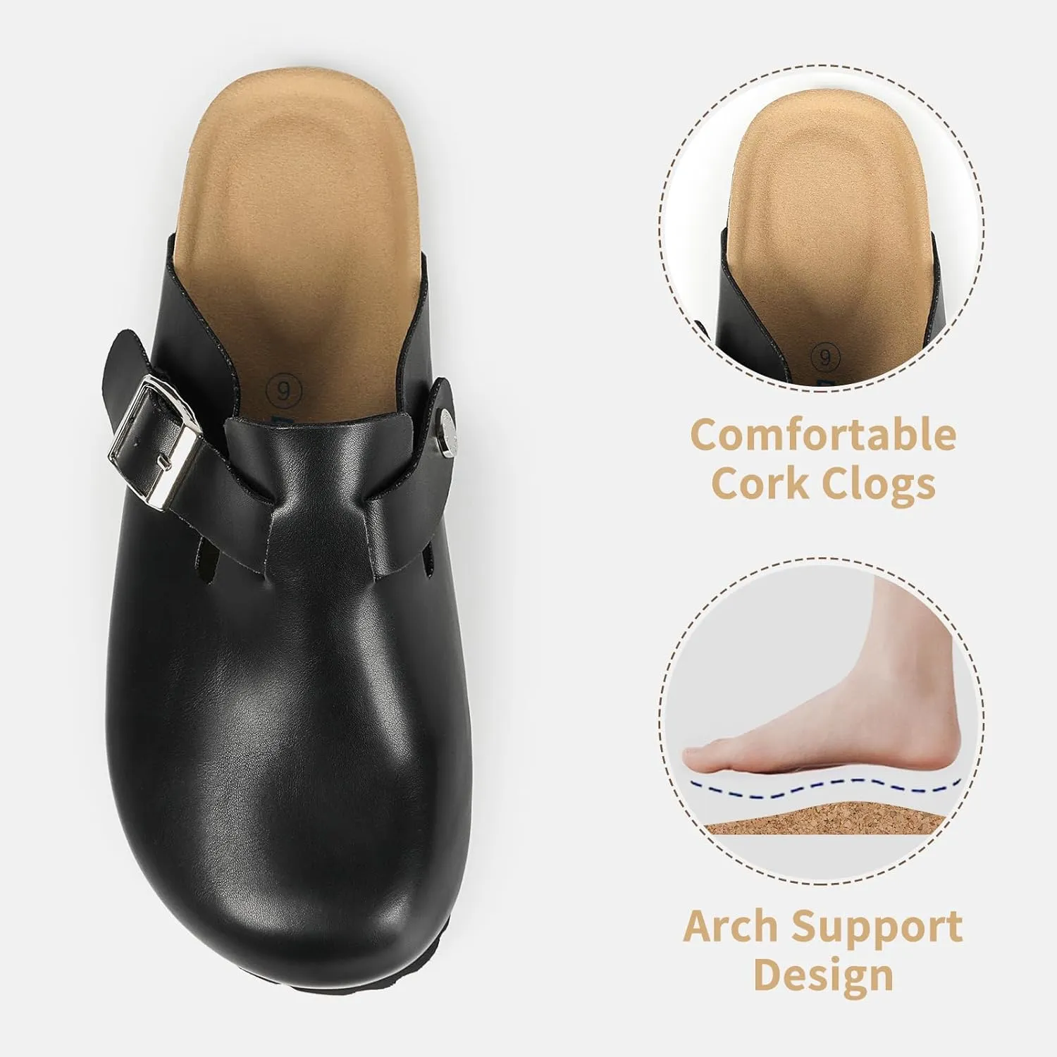 Dumalum Suede Clogs for Women & Men - Comfort Cork Footbed with Arch Support - Adjustable Buckle Mules Slip-On Sandals Unisex Potato Shoes Home Slippers