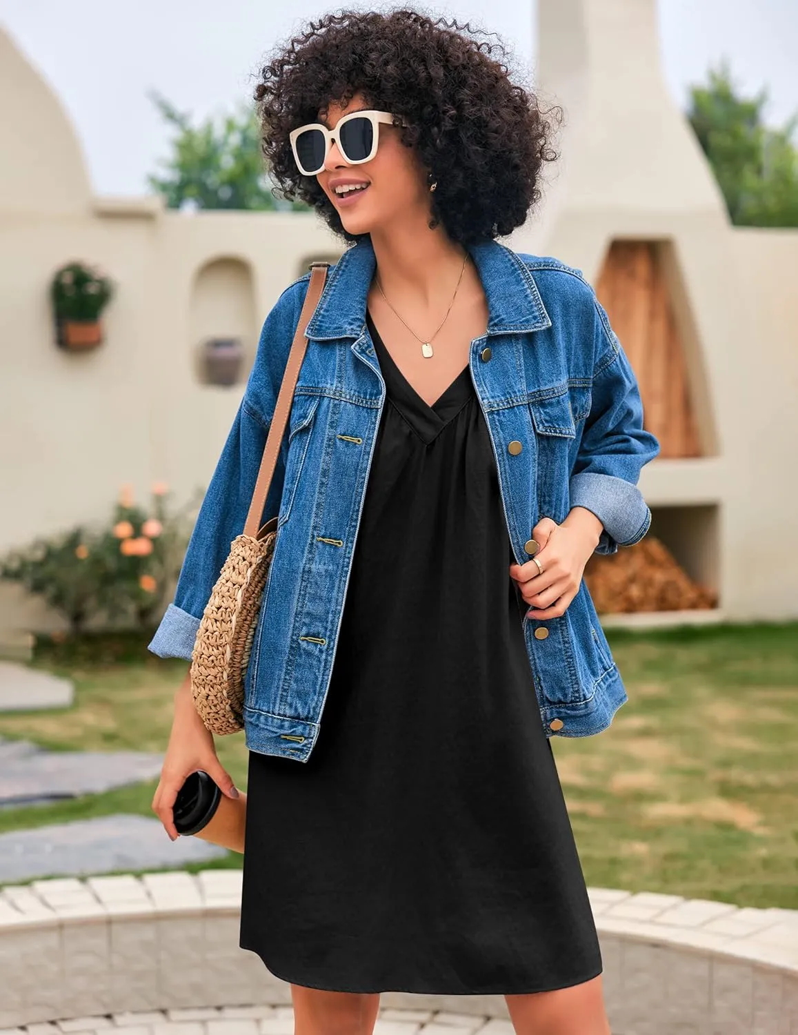 Ekouaer Nightgown for Women Sleeveless Sleepwear Lightweight Racerback Sleep Shirt Pleated V Neck Night Dress Short Chemise