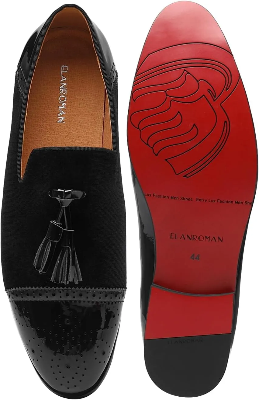 ELANROMAN Mens Dress Loafers Classic Patent Velvet Penny Tuxedo Shoes