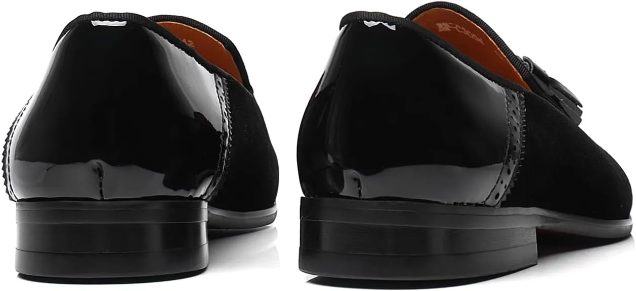 ELANROMAN Mens Dress Loafers Classic Patent Velvet Penny Tuxedo Shoes