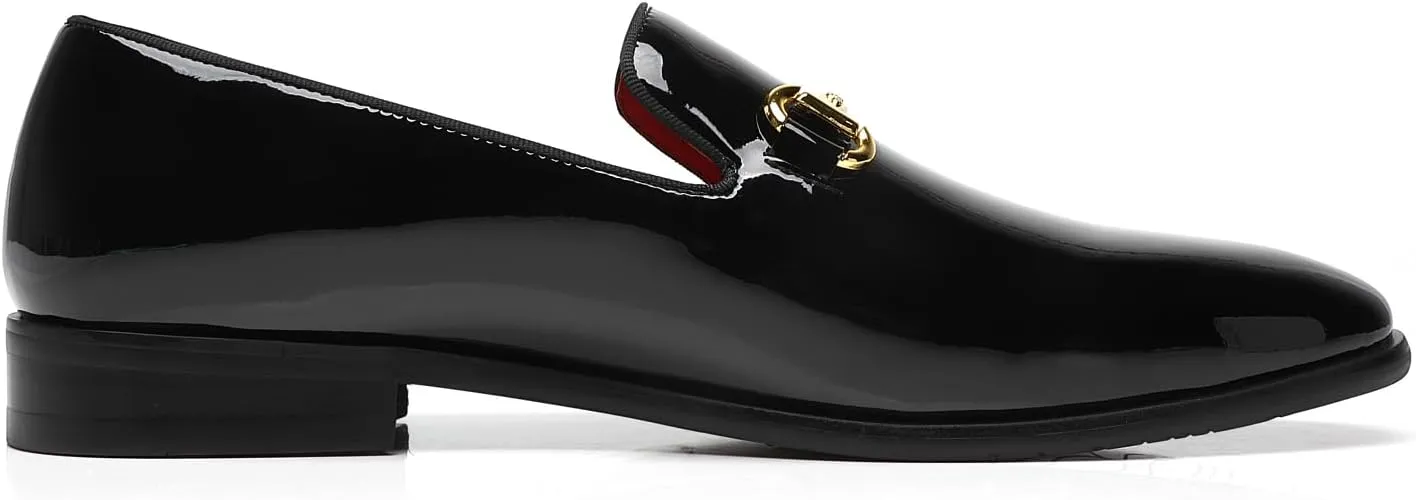 ELANROMAN Men's Patent Leather Loafers Wedding Party Prom Shoes