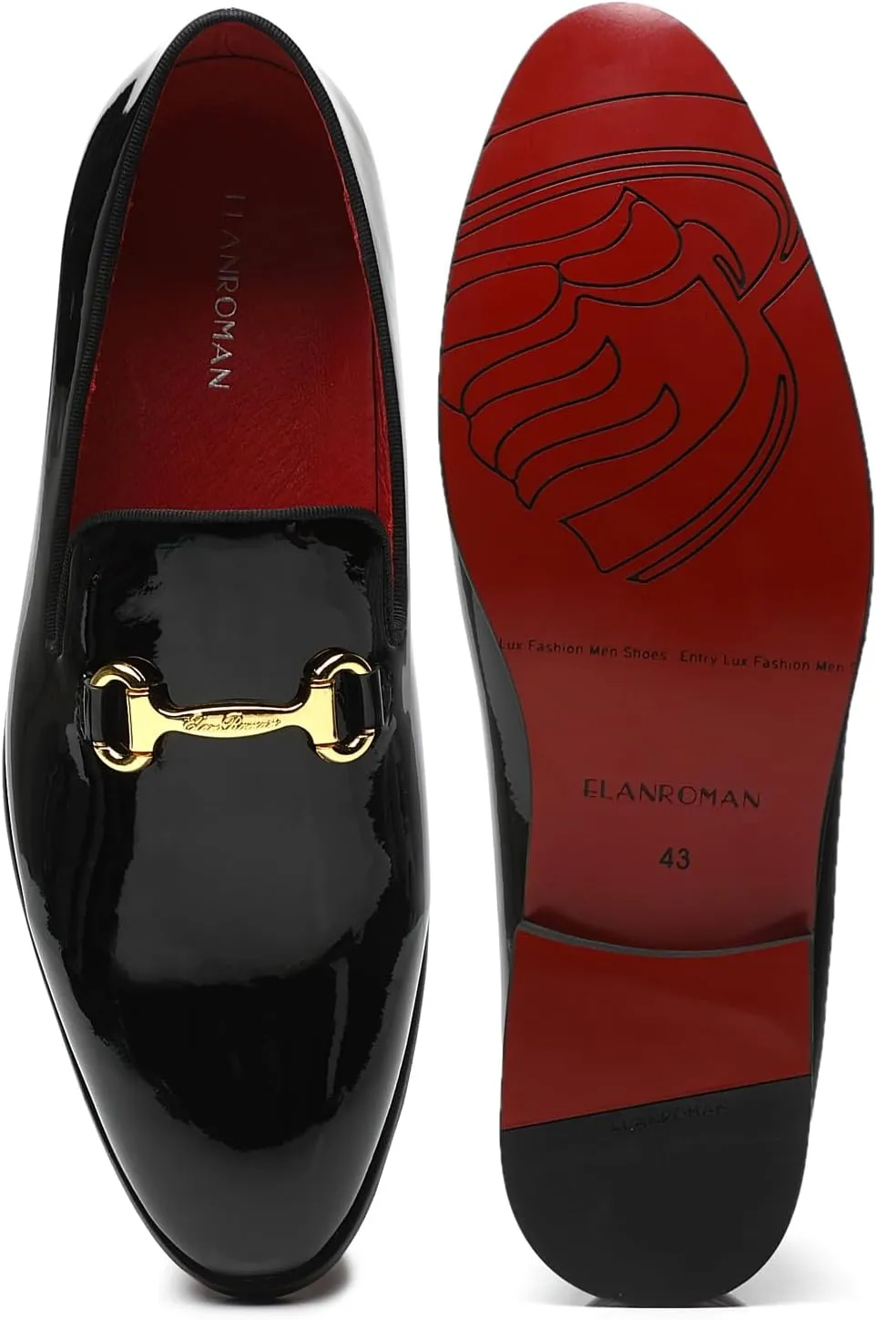 ELANROMAN Men's Patent Leather Loafers Wedding Party Prom Shoes