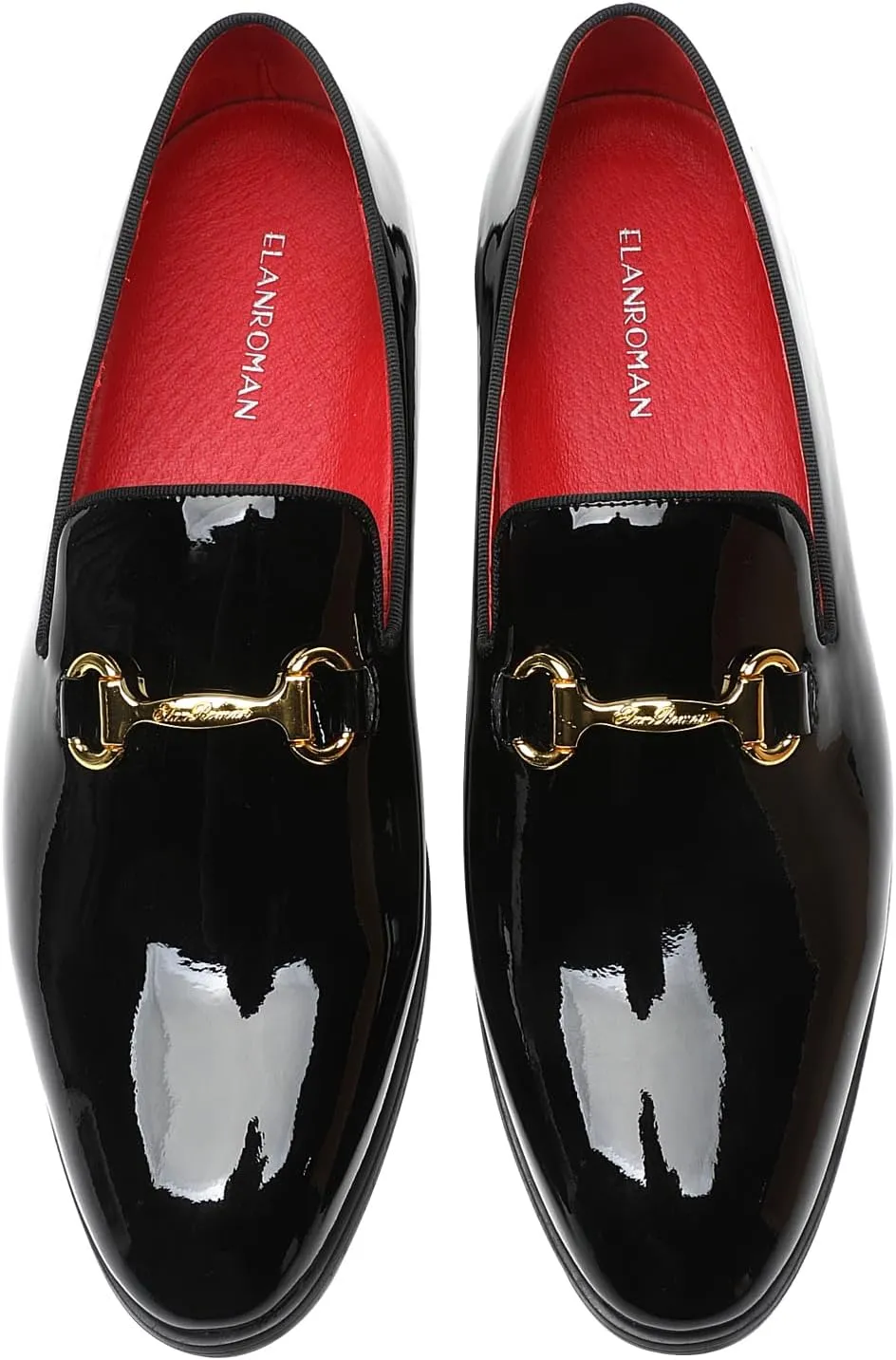 ELANROMAN Men's Patent Leather Loafers Wedding Party Prom Shoes