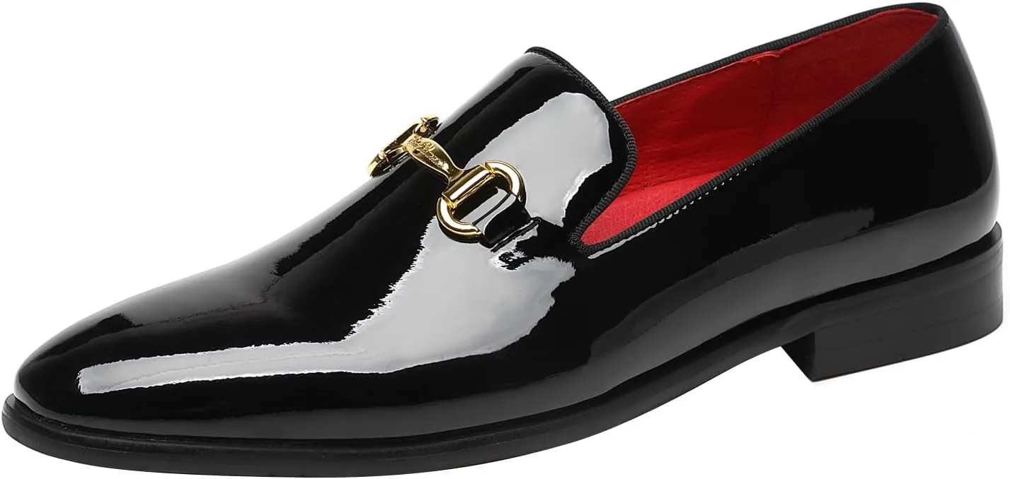 ELANROMAN Men's Patent Leather Loafers Wedding Party Prom Shoes