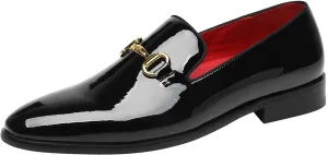 ELANROMAN Men's Patent Leather Loafers Wedding Party Prom Shoes