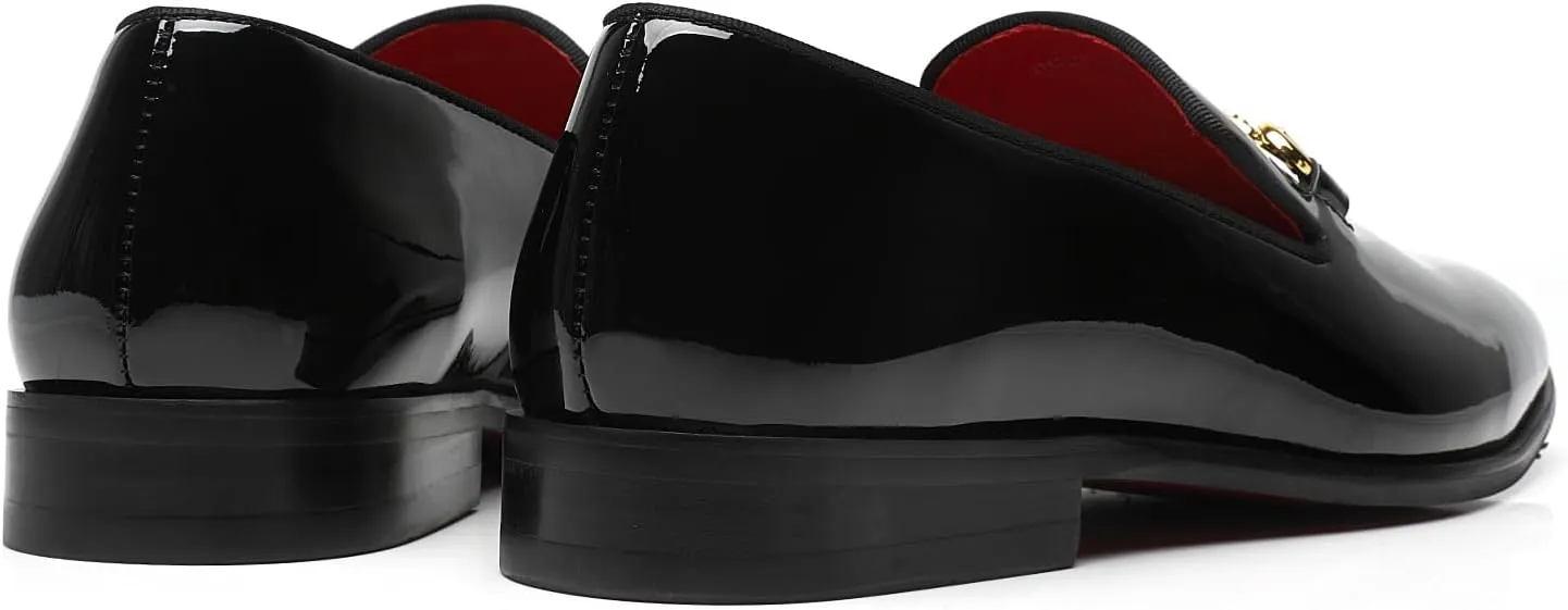 ELANROMAN Men's Patent Leather Loafers Wedding Party Prom Shoes