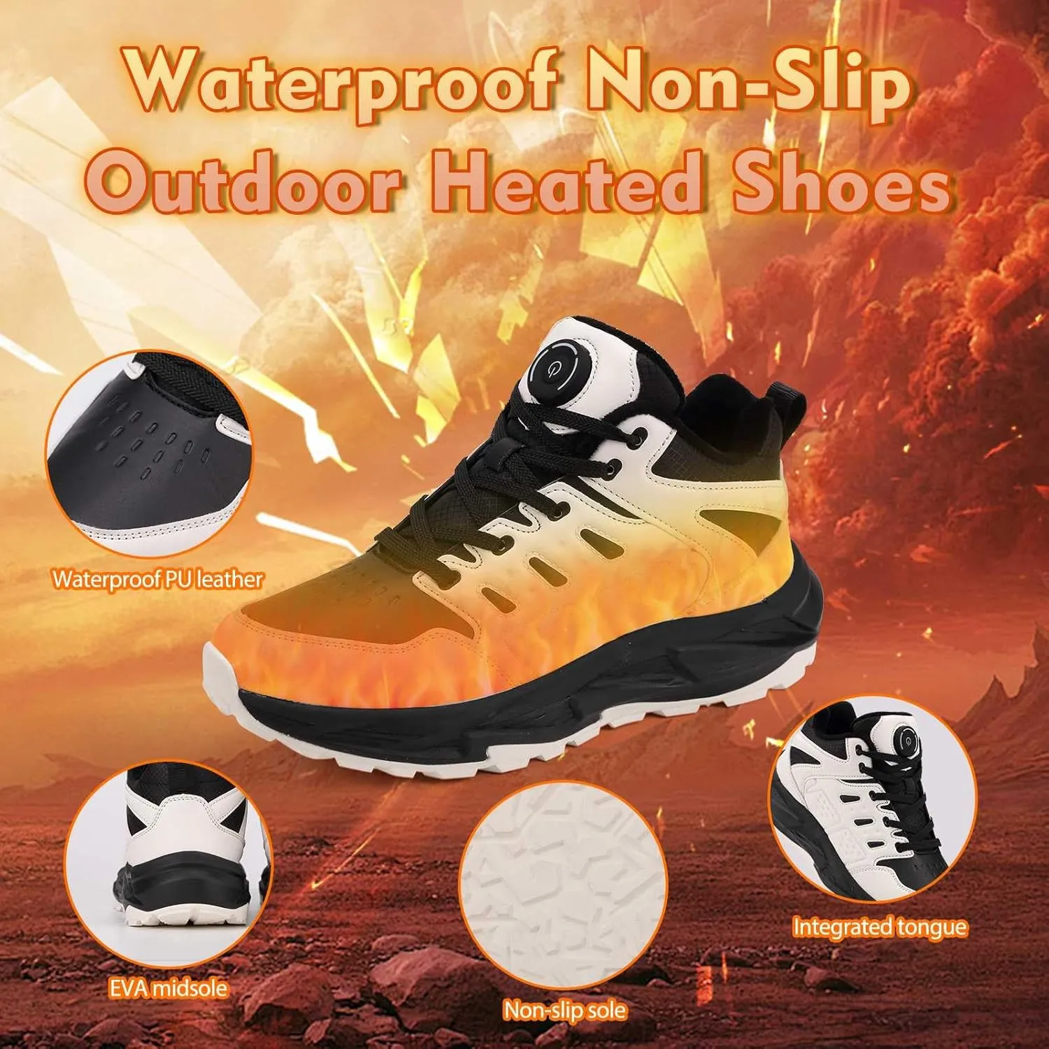 Electric Heated Shoes for Women Men - Rechargeable Heated Sneakers with 3 Heating Levels Feet Warmers Non Slip Waterproof Heated Sports Shoes for Outdoor Work Sports Hiking