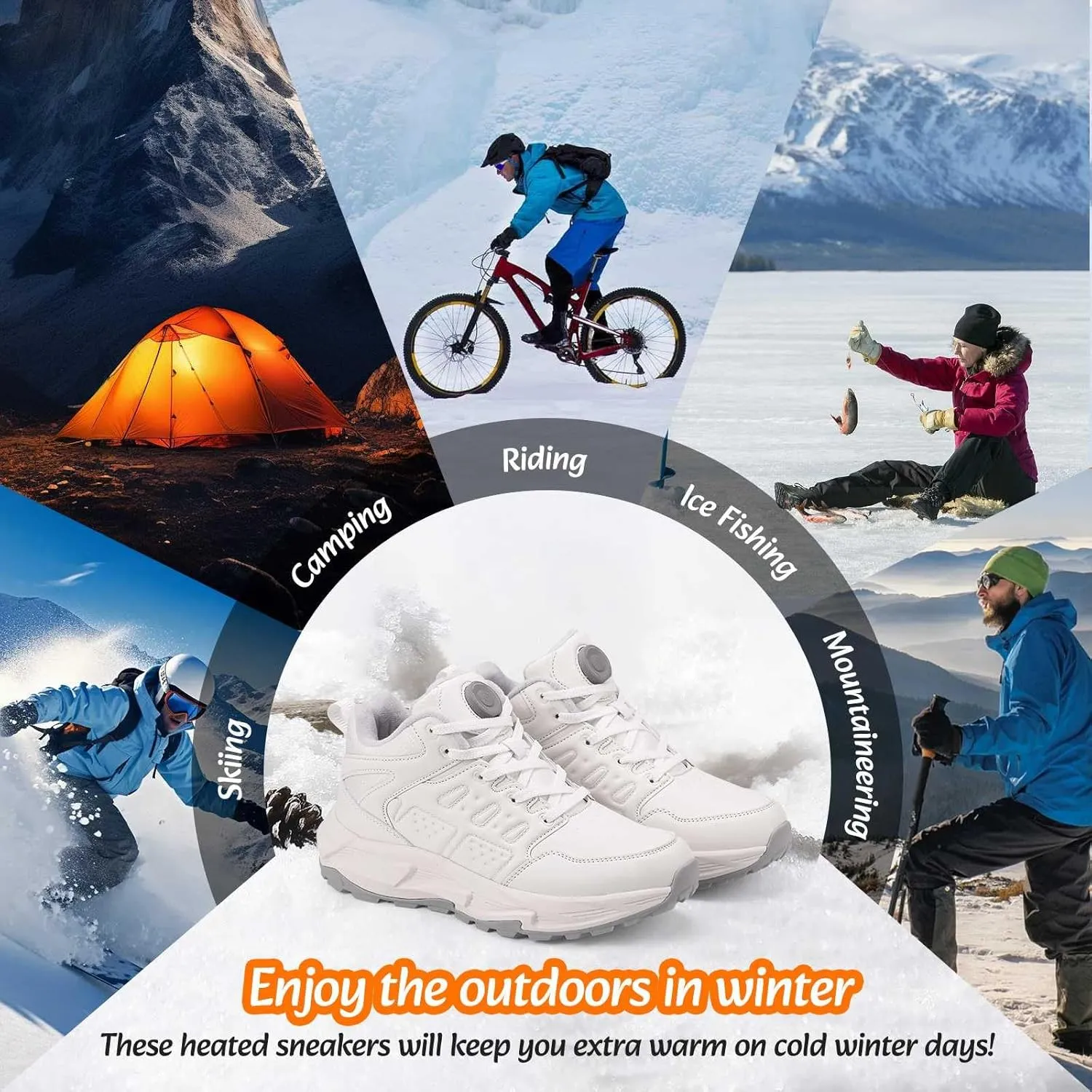 Electric Heated Shoes for Women Men - Rechargeable Heated Sneakers with 3 Heating Levels Feet Warmers Non Slip Waterproof Heated Sports Shoes for Outdoor Work Sports Hiking
