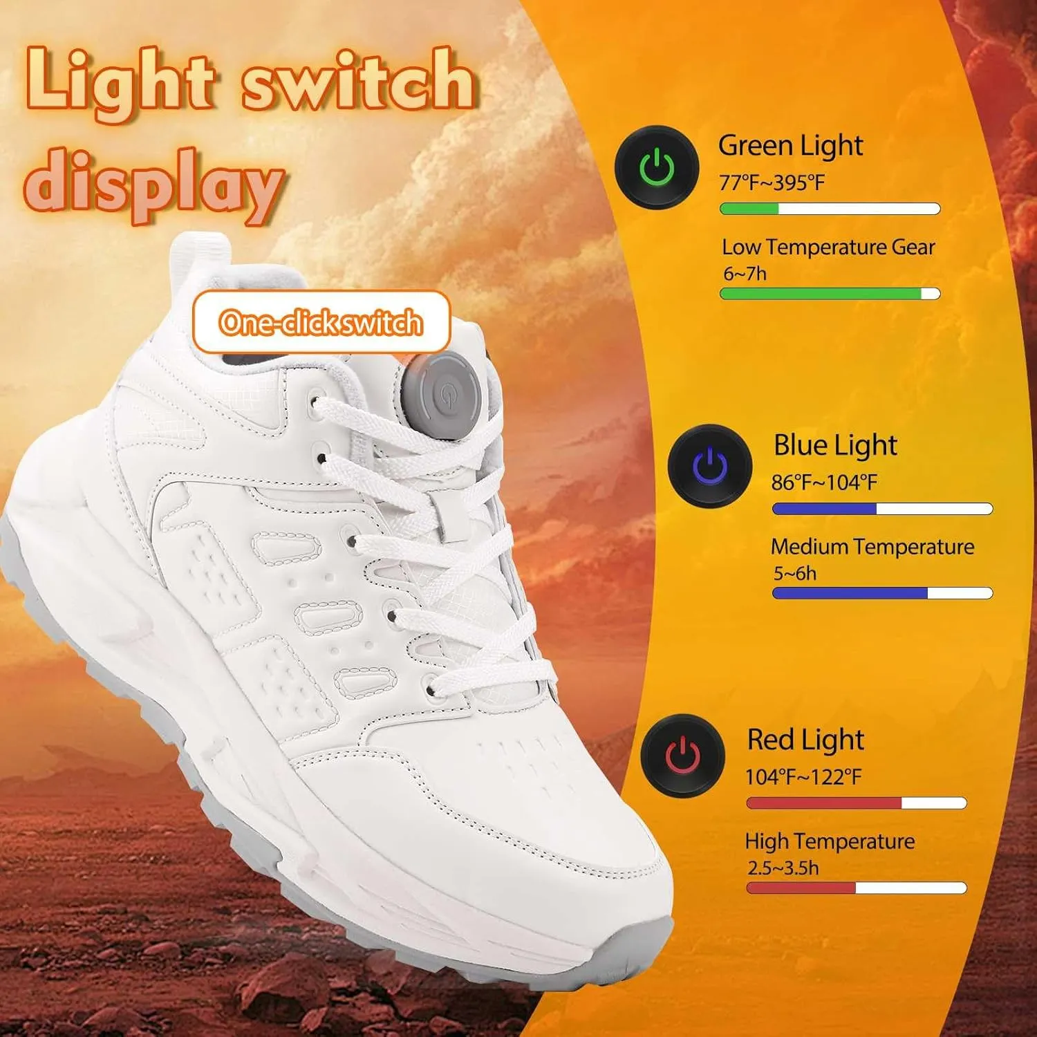 Electric Heated Shoes for Women Men - Rechargeable Heated Sneakers with 3 Heating Levels Feet Warmers Non Slip Waterproof Heated Sports Shoes for Outdoor Work Sports Hiking