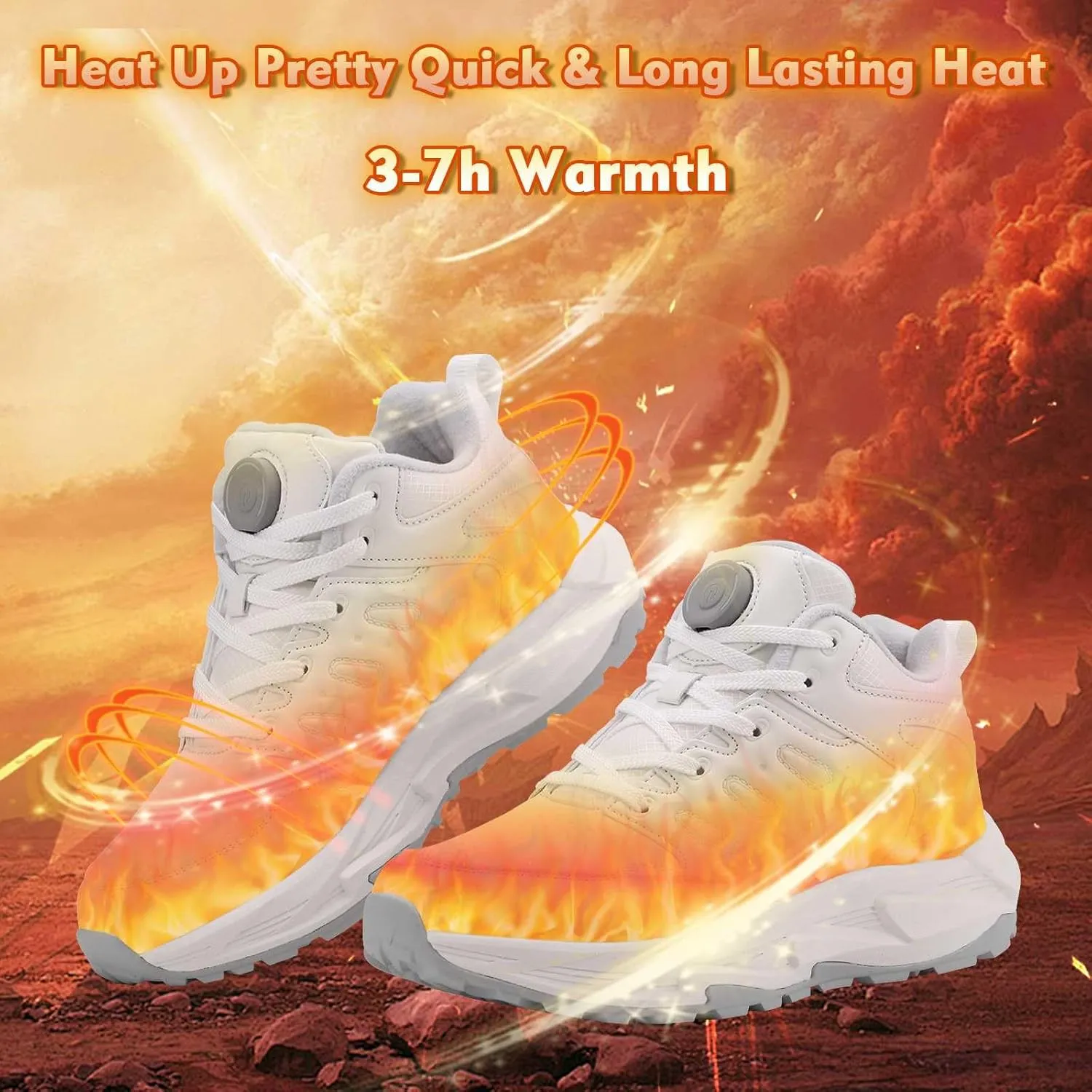 Electric Heated Shoes for Women Men - Rechargeable Heated Sneakers with 3 Heating Levels Feet Warmers Non Slip Waterproof Heated Sports Shoes for Outdoor Work Sports Hiking
