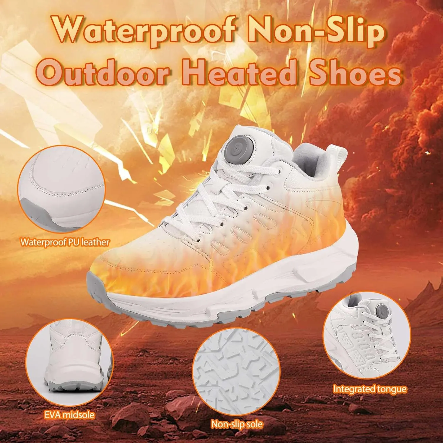 Electric Heated Shoes for Women Men - Rechargeable Heated Sneakers with 3 Heating Levels Feet Warmers Non Slip Waterproof Heated Sports Shoes for Outdoor Work Sports Hiking
