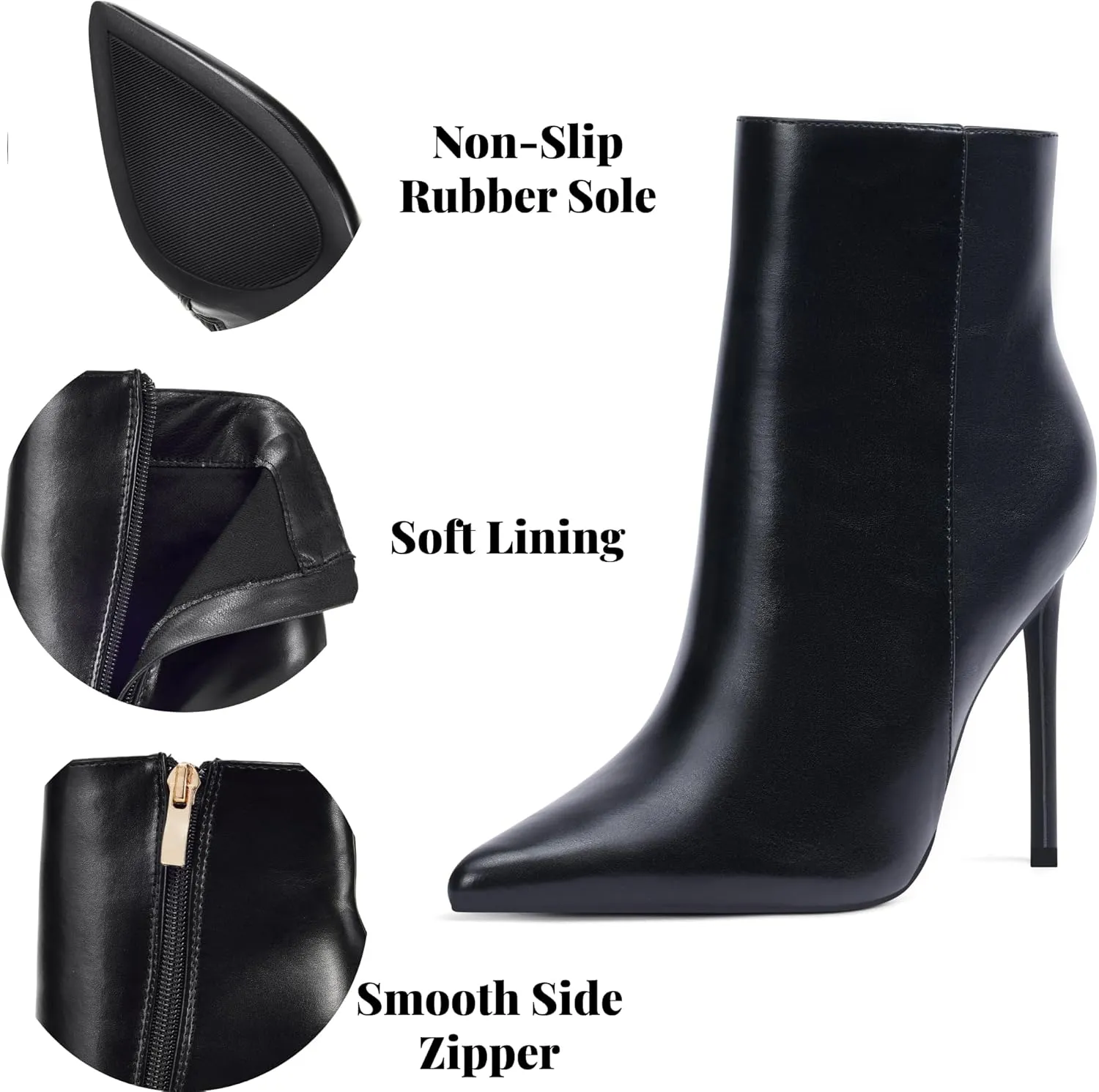 Elisabet Tang Women Heeled Ankle Booties,Sexy Pointed Toe 4 inch Stiletto High Heel Fashion Ankle & Booties with Side Zipper High Heel Boots Dress Evening Party Boots Shoes