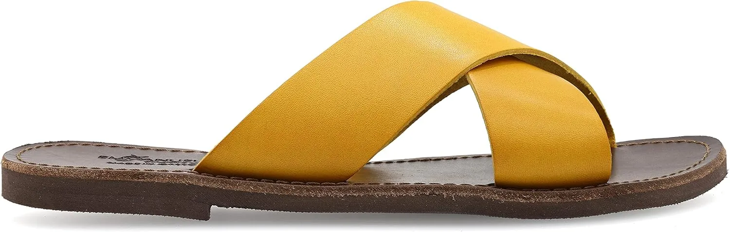 Emmanuela Greek Handmade Leather Flat Sandals, Quality Slide on X Strap Summer Shoes for Women, Open Toe Cross Strappy Sliders, Boho Chic Mules
