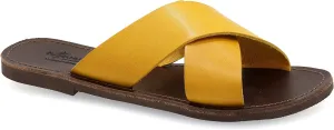 Emmanuela Greek Handmade Leather Flat Sandals, Quality Slide on X Strap Summer Shoes for Women, Open Toe Cross Strappy Sliders, Boho Chic Mules