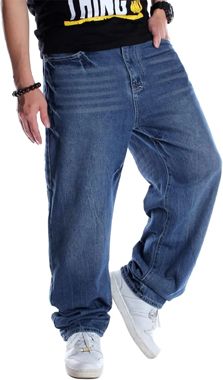 EnllerviiD Men's Baggy Hip Hop Denim Jeans Loose Fit Vintage Skateboard Skater Dance Pants