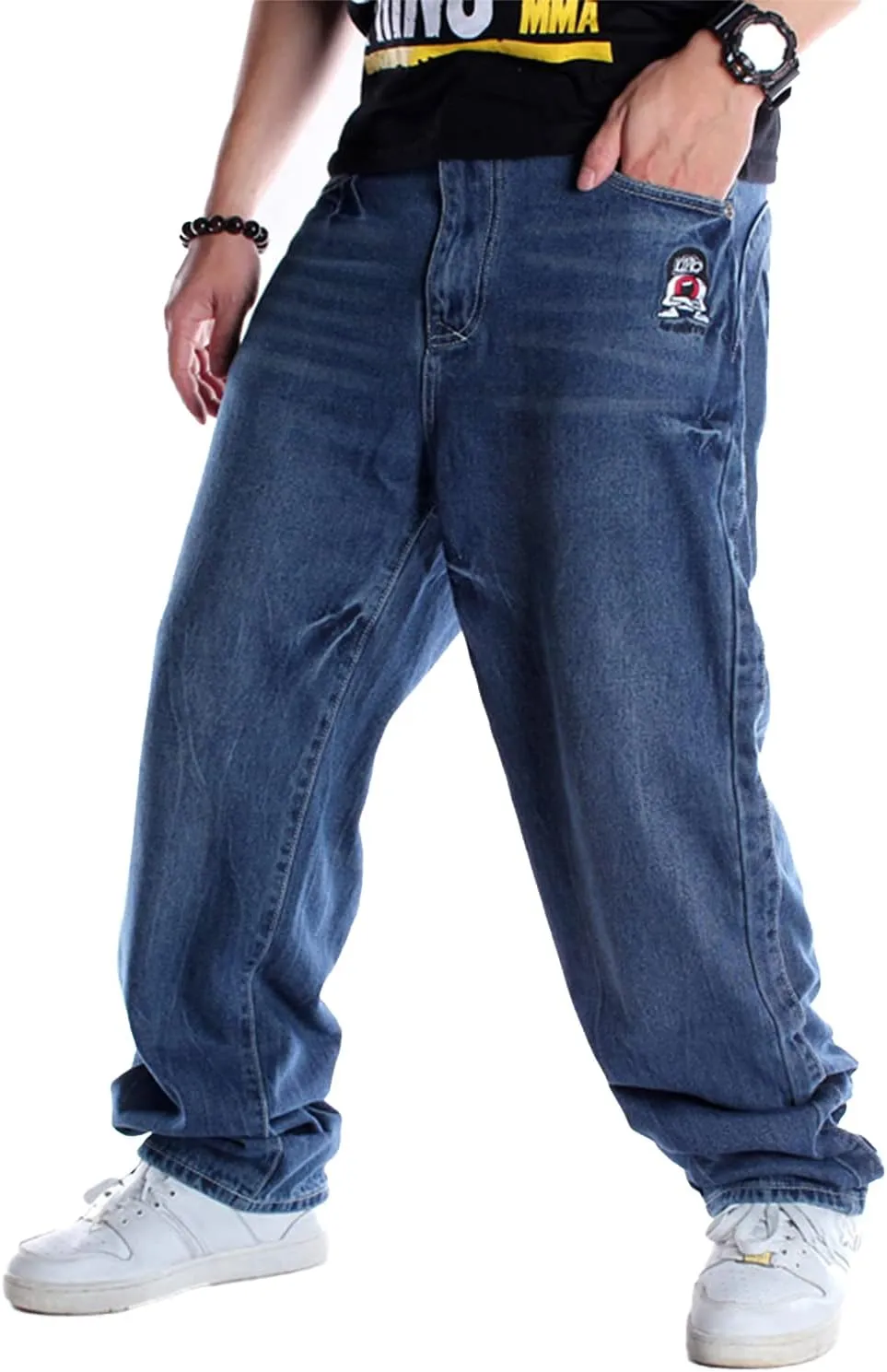 EnllerviiD Men's Baggy Hip Hop Denim Jeans Loose Fit Vintage Skateboard Skater Dance Pants