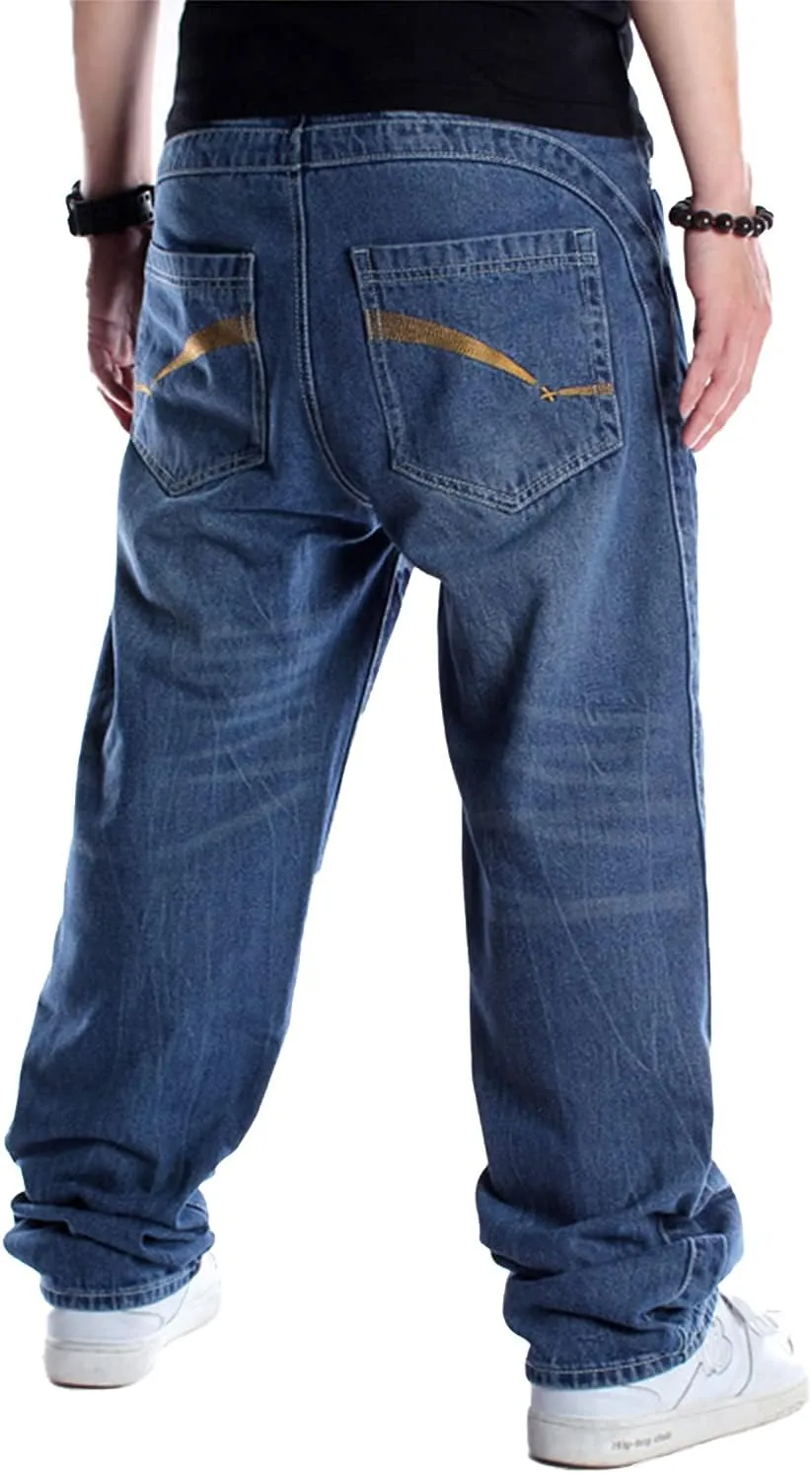 EnllerviiD Men's Baggy Hip Hop Denim Jeans Loose Fit Vintage Skateboard Skater Dance Pants