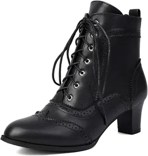 ErikenUrben Women Vintage Victorian Boots Lace up 70s Witch Booties Zip