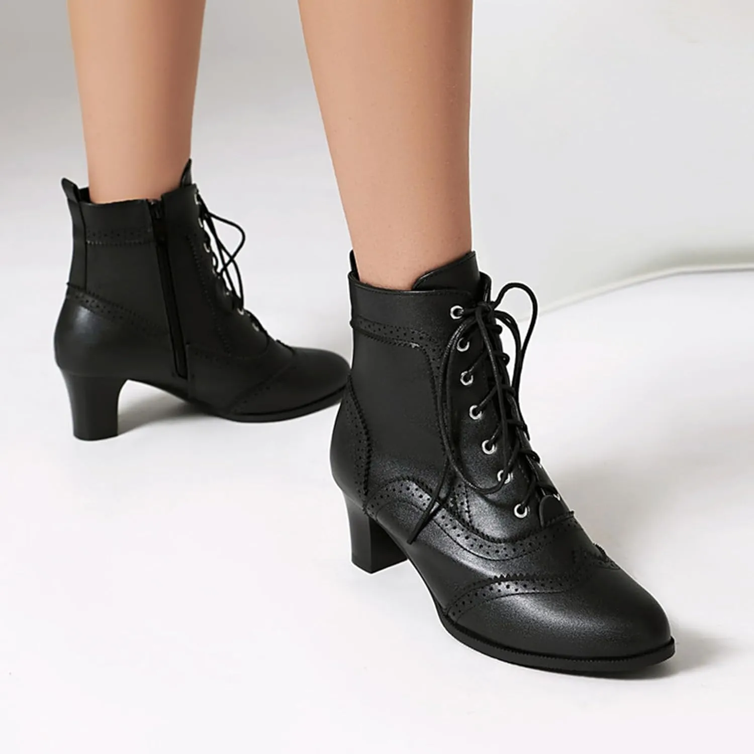 ErikenUrben Women Vintage Victorian Boots Lace up 70s Witch Booties Zip