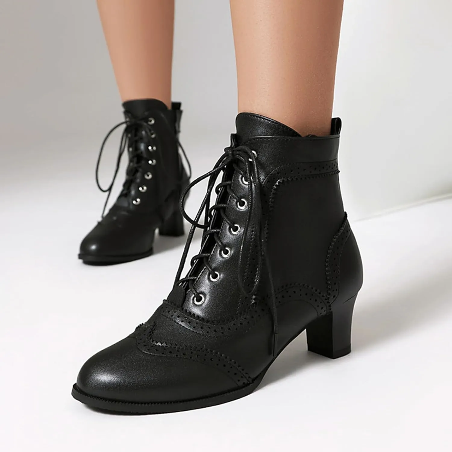ErikenUrben Women Vintage Victorian Boots Lace up 70s Witch Booties Zip