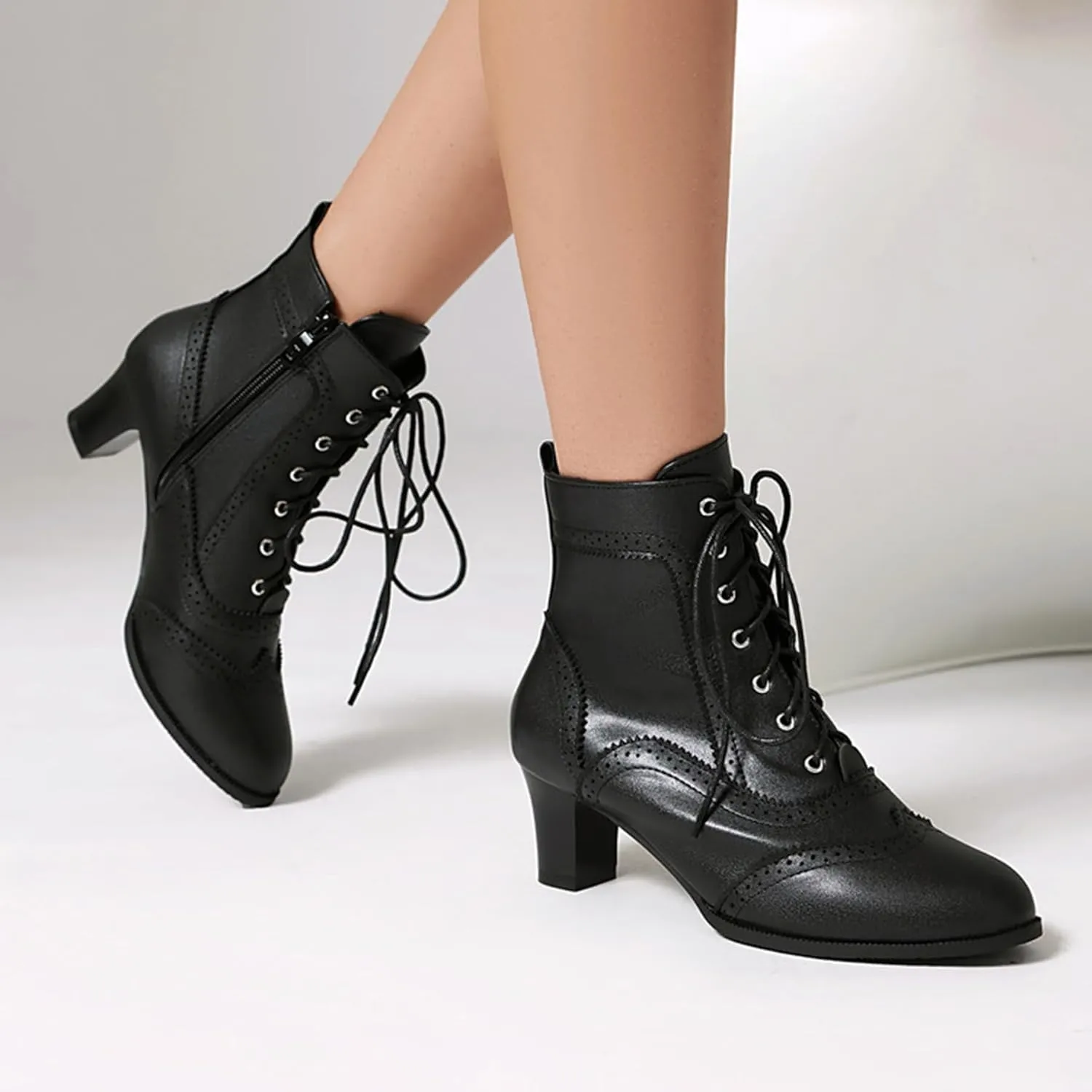 ErikenUrben Women Vintage Victorian Boots Lace up 70s Witch Booties Zip