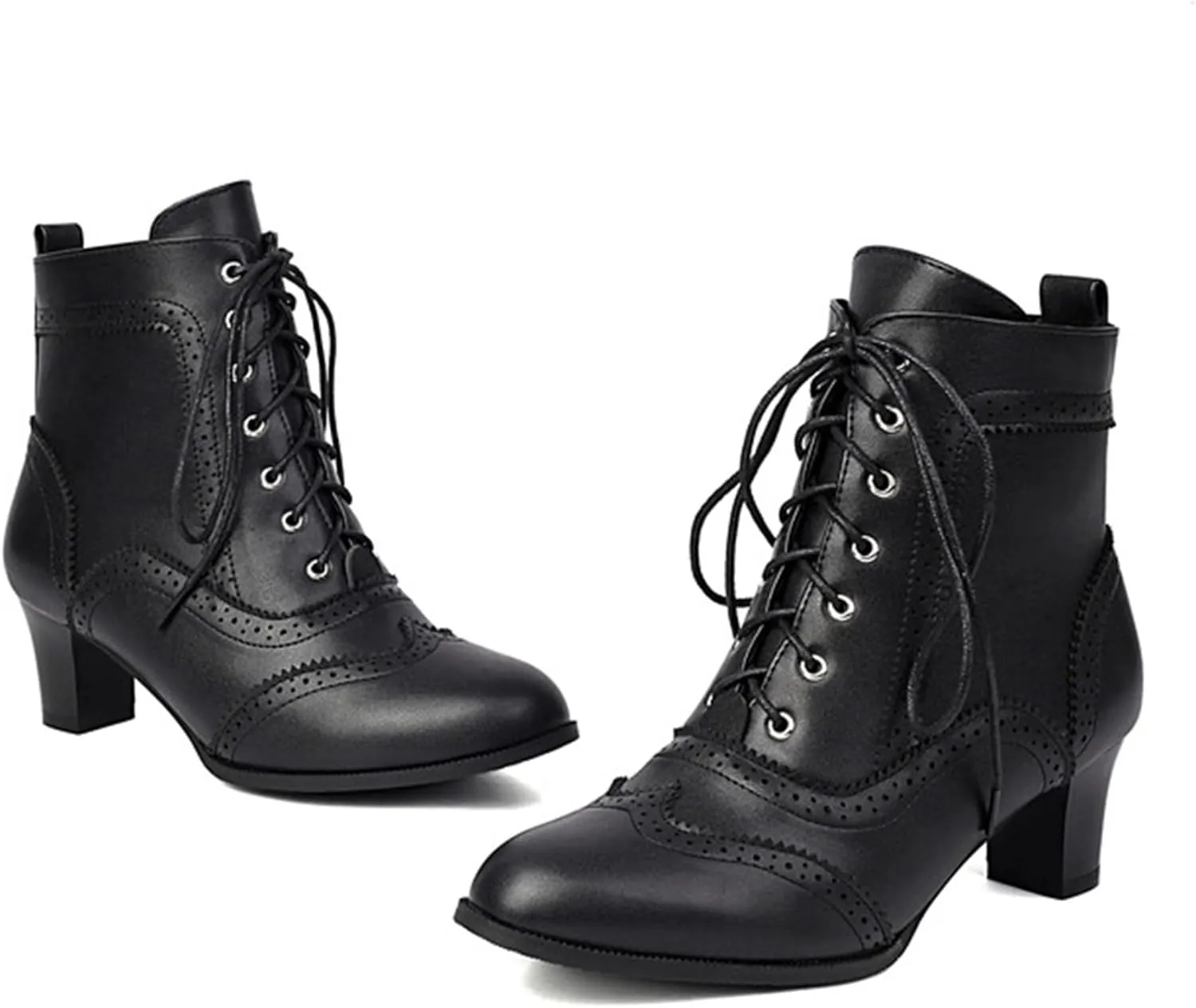 ErikenUrben Women Vintage Victorian Boots Lace up 70s Witch Booties Zip