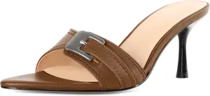 Esvowido Womens Mule Heels Pointed Open Toe Heeled Sandals 2.95 Inch Stiletto Mules with Buckle Work Party Wedding Summer Shoes