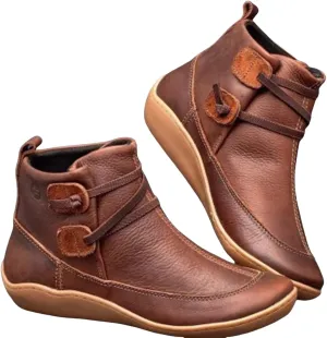 Fall Ankle Boots for Women No Heel 2024, New Arch Support Boots Fashion Lace Up Side Zipper Vintage Ankle Booties, Comfortable Slip On Flat Low Heel Boots