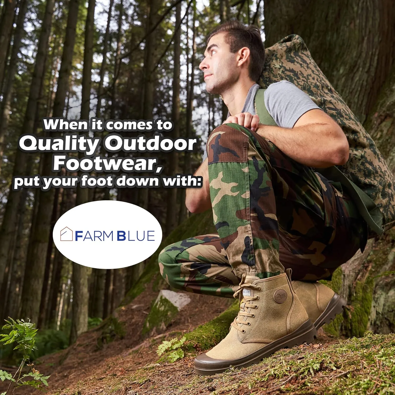 Farm Blue Men's Ranger Boots - High Top Hiking Shoes for Men - Water-Resistant Canvas Combat Boots with Orthotic Insoles - Tactical Shoes for Casual, Work, or Outdoor Wear