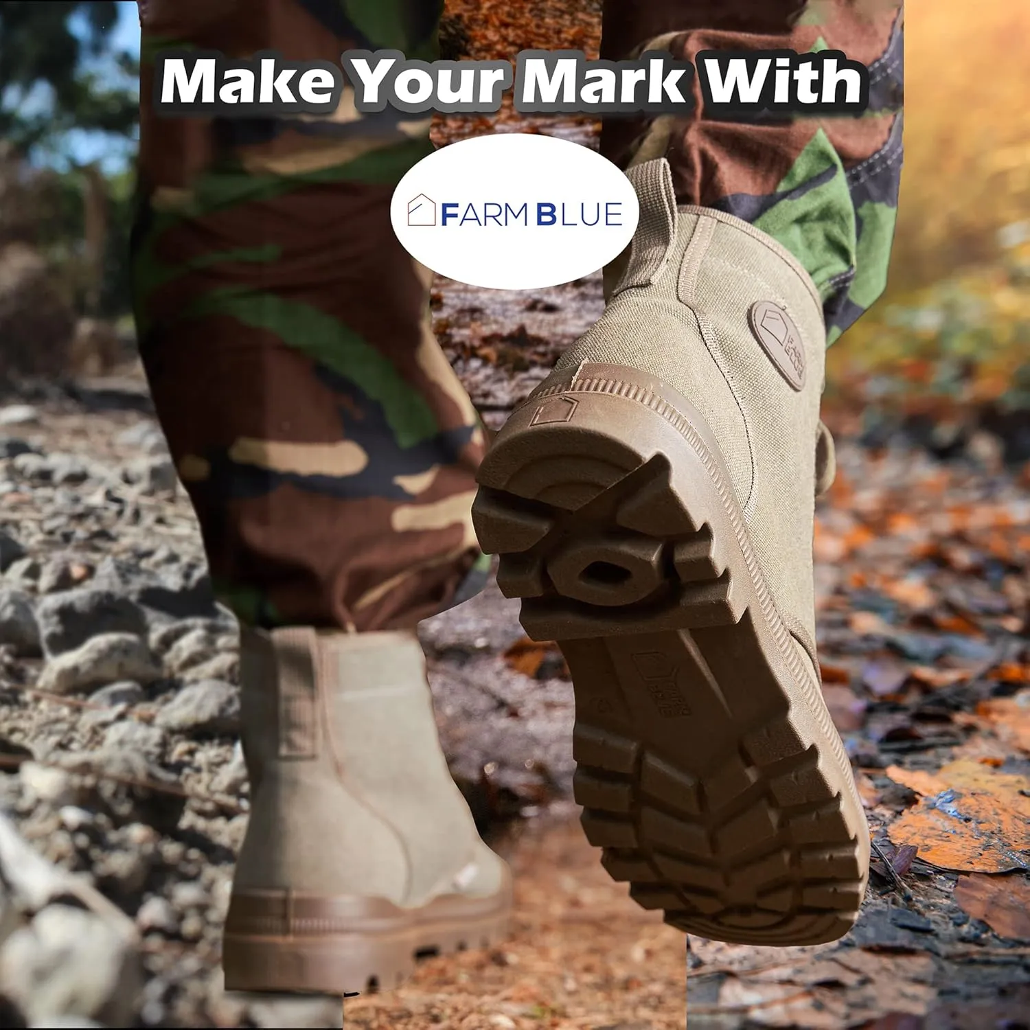 Farm Blue Men's Ranger Boots - High Top Hiking Shoes for Men - Water-Resistant Canvas Combat Boots with Orthotic Insoles - Tactical Shoes for Casual, Work, or Outdoor Wear