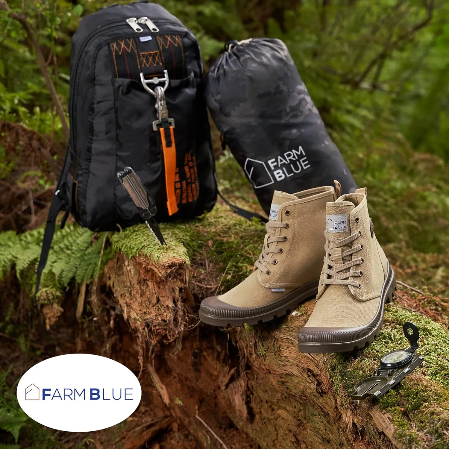 Farm Blue Men's Ranger Boots - High Top Hiking Shoes for Men - Water-Resistant Canvas Combat Boots with Orthotic Insoles - Tactical Shoes for Casual, Work, or Outdoor Wear