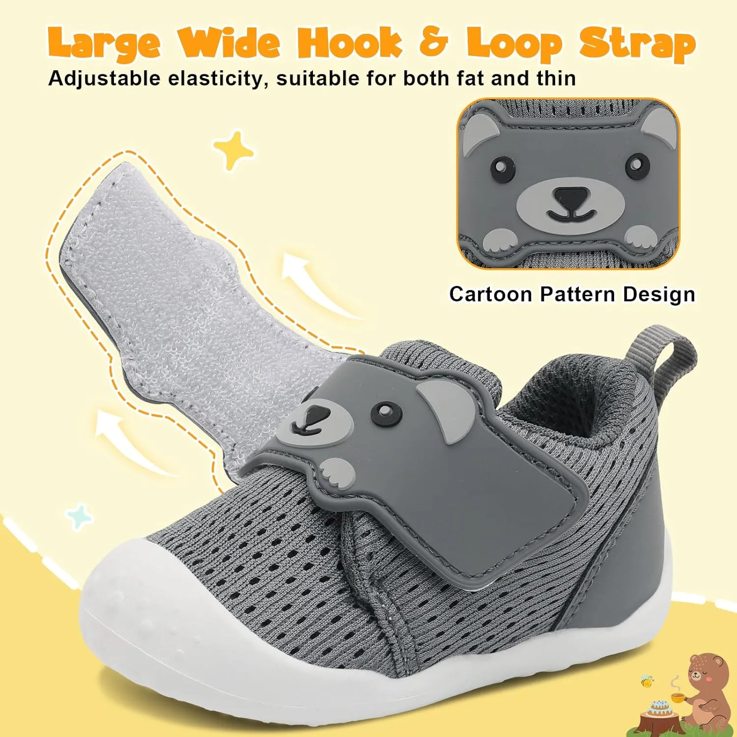 FEETCITY Baby Walking Shoes Wide Baby Shoes Boys Girls Infant Sneakers Crib Shoes Breathable Toddler Barefoot Shoes Slip On Shoes