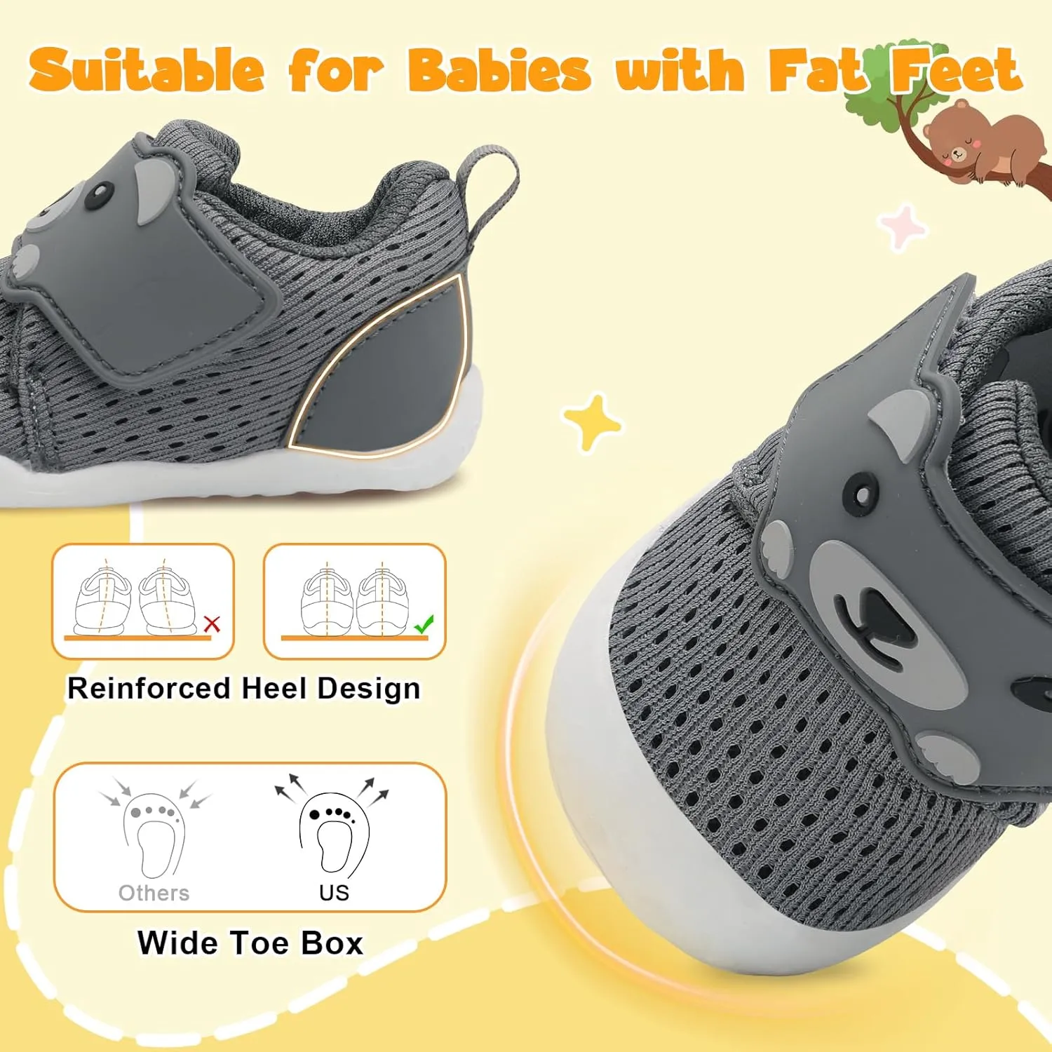 FEETCITY Baby Walking Shoes Wide Baby Shoes Boys Girls Infant Sneakers Crib Shoes Breathable Toddler Barefoot Shoes Slip On Shoes