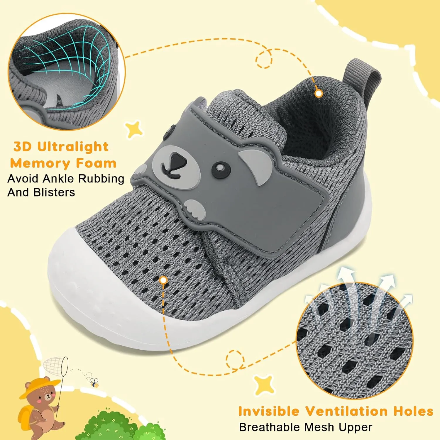 FEETCITY Baby Walking Shoes Wide Baby Shoes Boys Girls Infant Sneakers Crib Shoes Breathable Toddler Barefoot Shoes Slip On Shoes