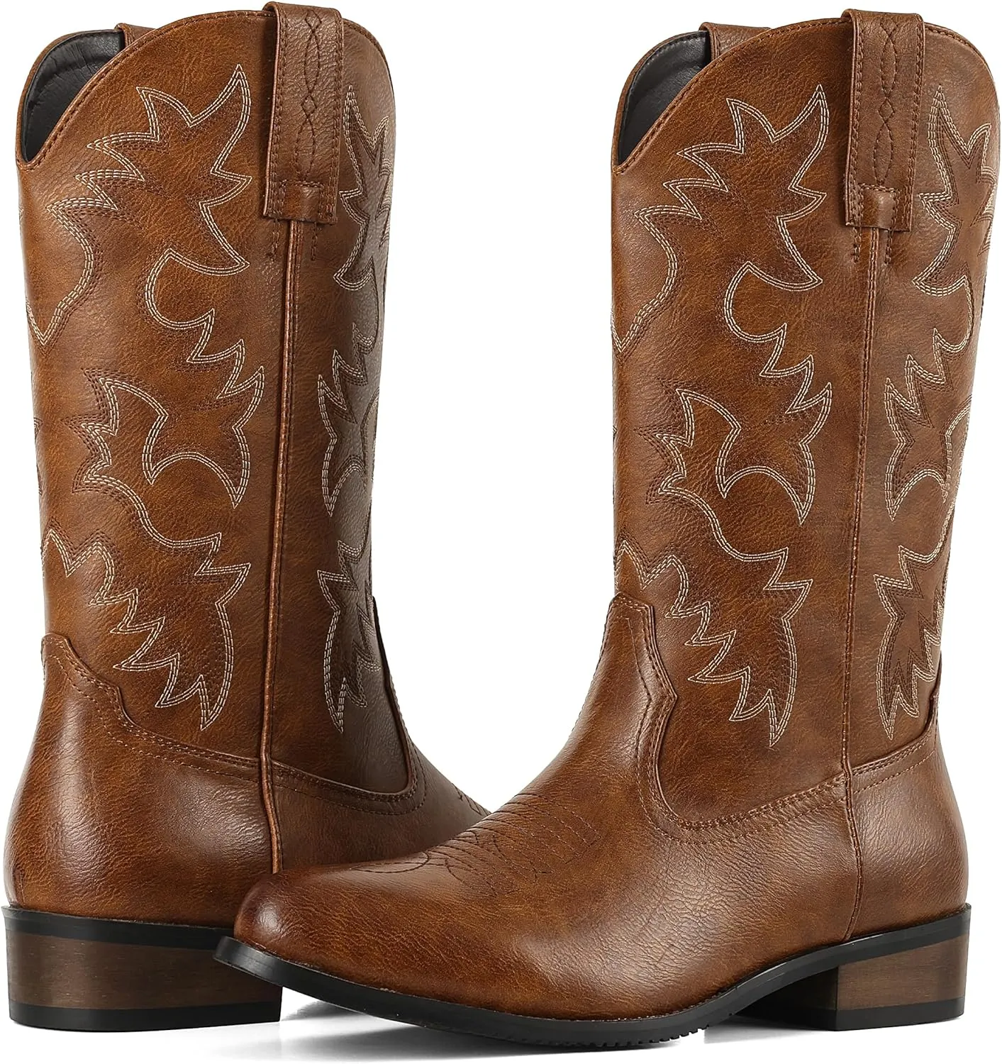 femflame Cowboy Boots for Men Round Toe Distressed Work boots Embroidered Western Boots Traditional Country Boot