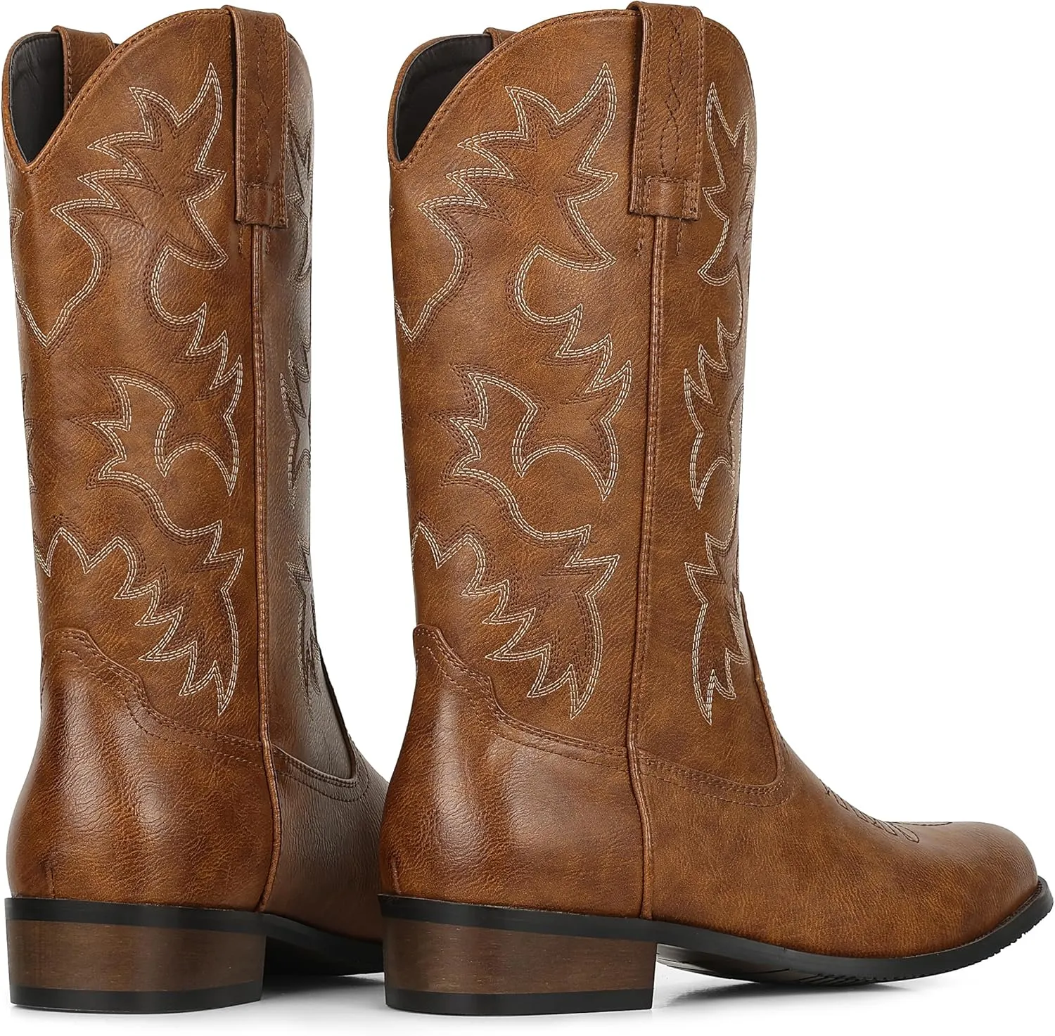 femflame Cowboy Boots for Men Round Toe Distressed Work boots Embroidered Western Boots Traditional Country Boot