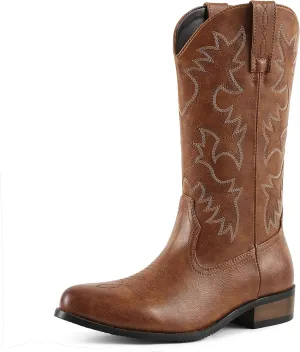 femflame Cowboy Boots for Men Round Toe Distressed Work boots Embroidered Western Boots Traditional Country Boot