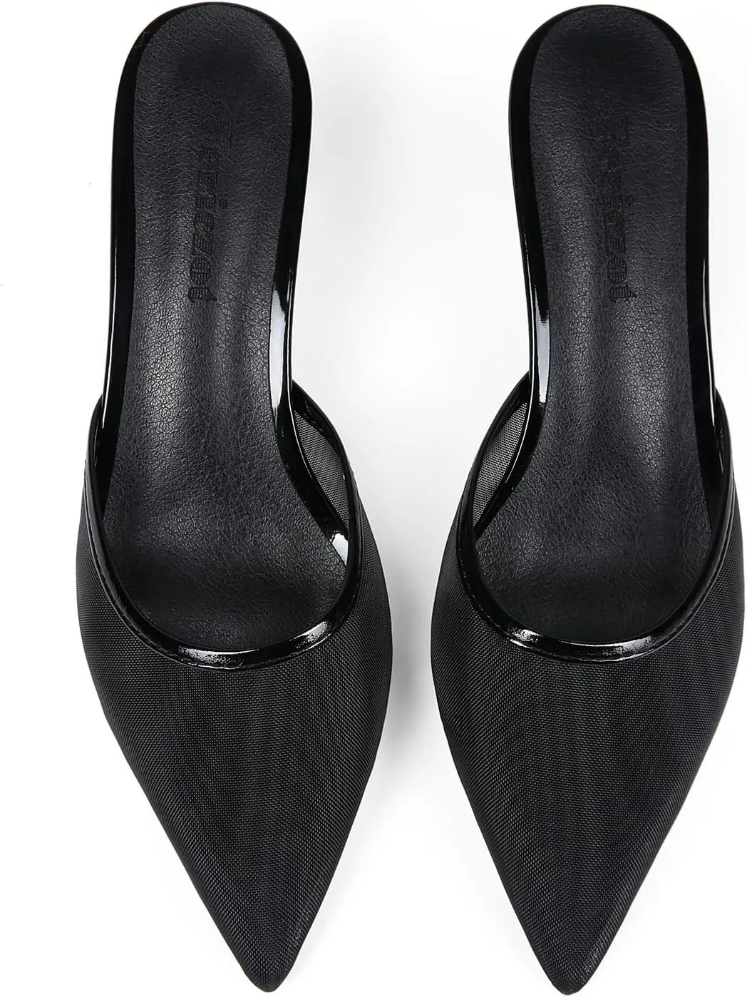 Fericzot Women Mesh Kitten Heel Mules-Slip on Backless Slides Pointed Closed Toe Low Stiletto Heels Wedding Party Daily Dress Shoes