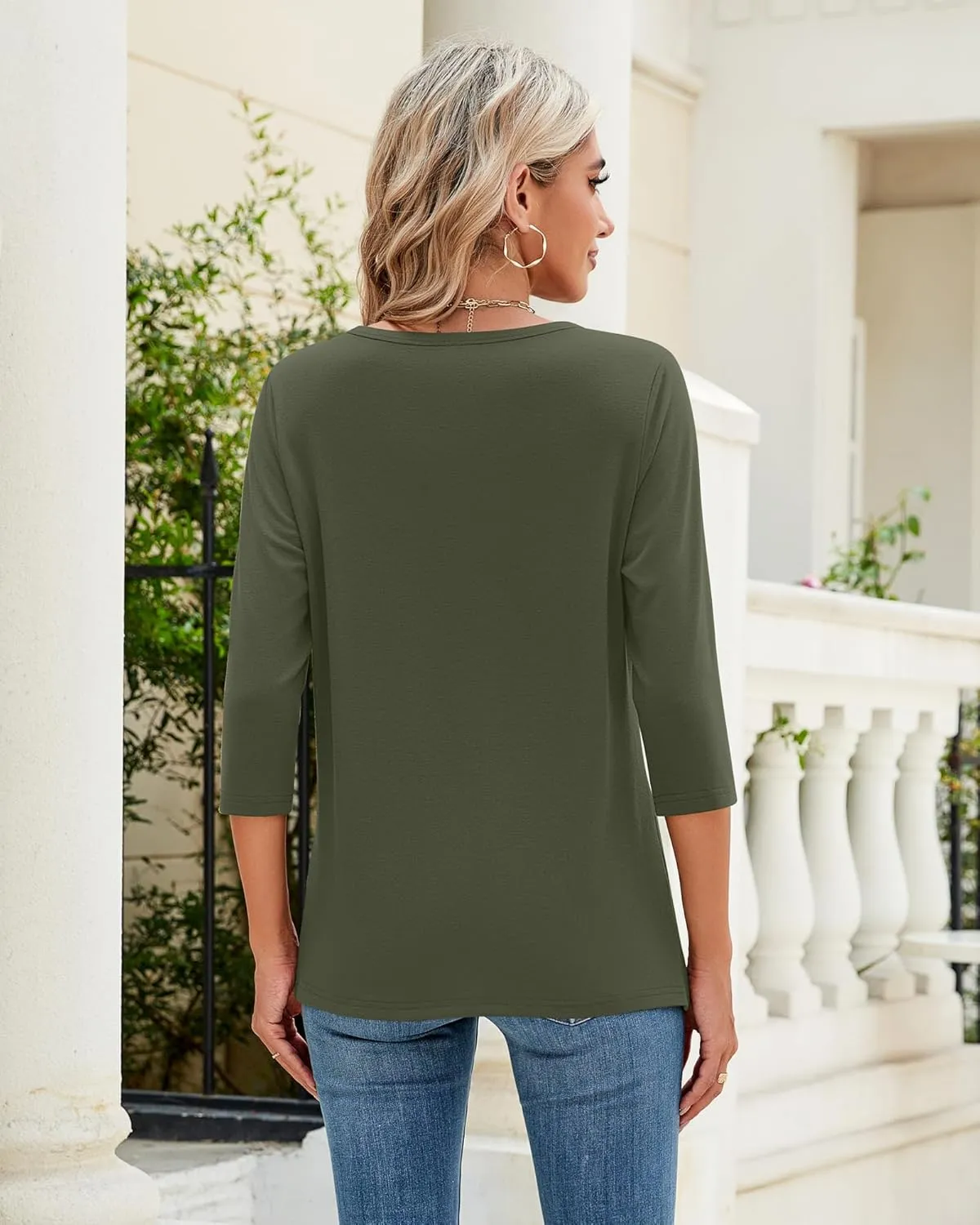 Ficerd 3 Pack 3/4 Sleeve Tops for Women Round Neck Dressy Basics Tees Casual Trendy Loose Fit T Shirts