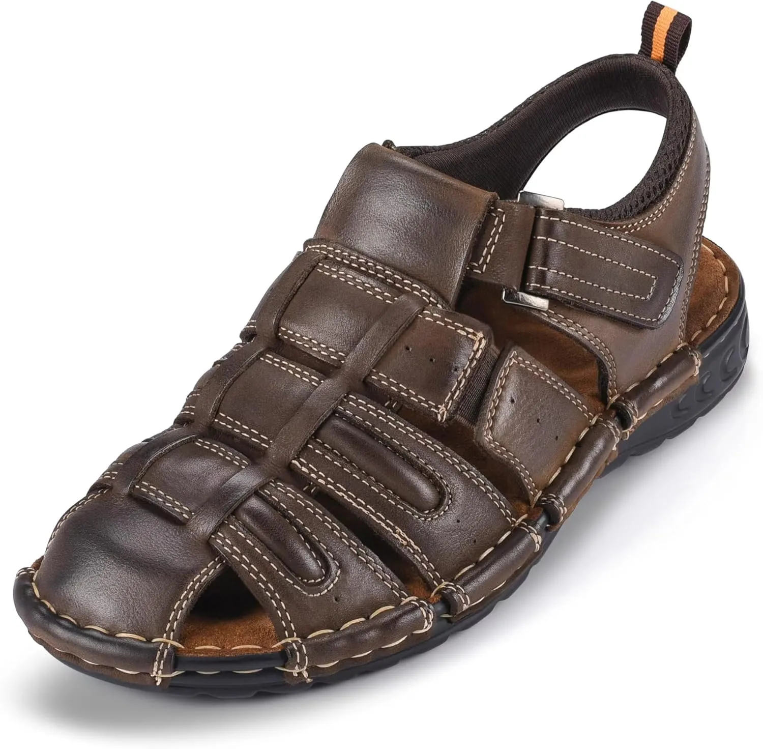 FIEEIF Men's Sport Sandals Closed Toe Leather Fisherman Outdoor Arch Support Sandalias Non-Slip Sport Athletic Walking Traveling Shoes