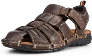 FIEEIF Men's Sport Sandals Closed Toe Leather Fisherman Outdoor Arch Support Sandalias Non-Slip Sport Athletic Walking Traveling Shoes