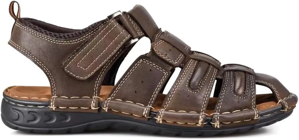 FIEEIF Men's Sport Sandals Closed Toe Leather Fisherman Outdoor Arch Support Sandalias Non-Slip Sport Athletic Walking Traveling Shoes