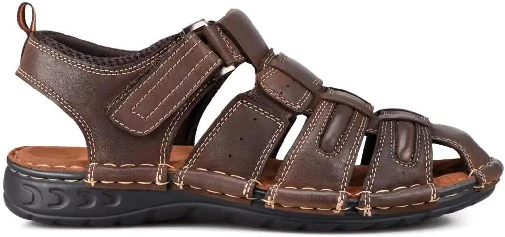 FIEEIF Men's Sport Sandals Closed Toe Leather Fisherman Outdoor Arch Support Sandalias Non-Slip Sport Athletic Walking Traveling Shoes