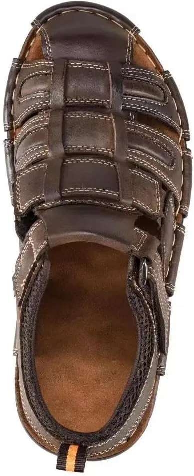 FIEEIF Men's Sport Sandals Closed Toe Leather Fisherman Outdoor Arch Support Sandalias Non-Slip Sport Athletic Walking Traveling Shoes