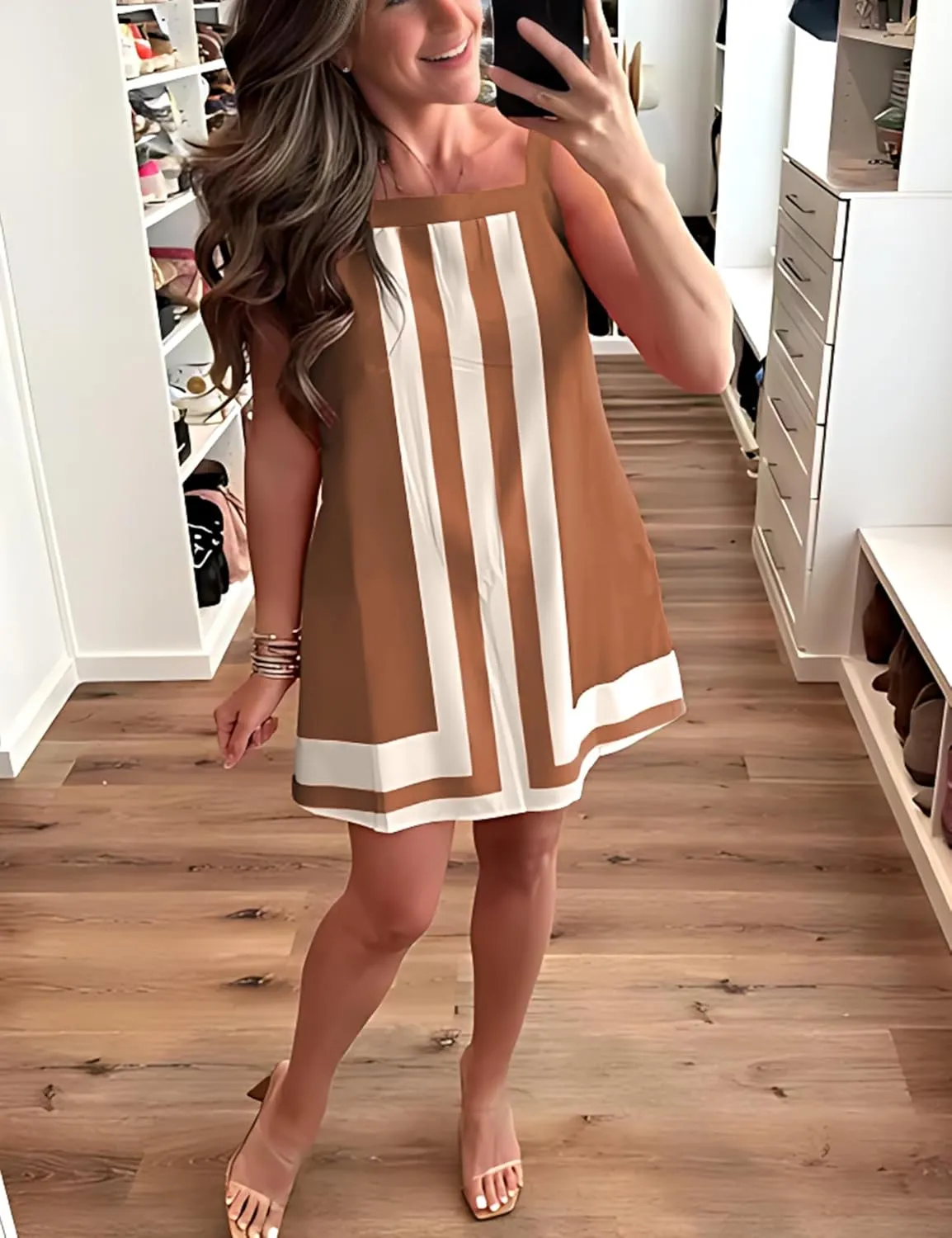 Fiona Jolin Women's Striped Mini Dress Boho Shoulder Strap Sundress Summer Cover Up Dress for Beach