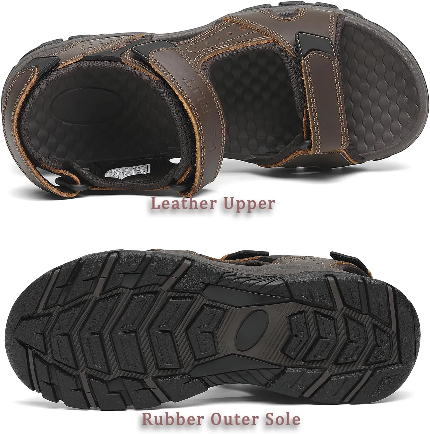 FLARUT Men's Athletic Sandals Sport Outdoor Hiking Sandals Open Toe Leather Walking Sandals Beach Water Shoes